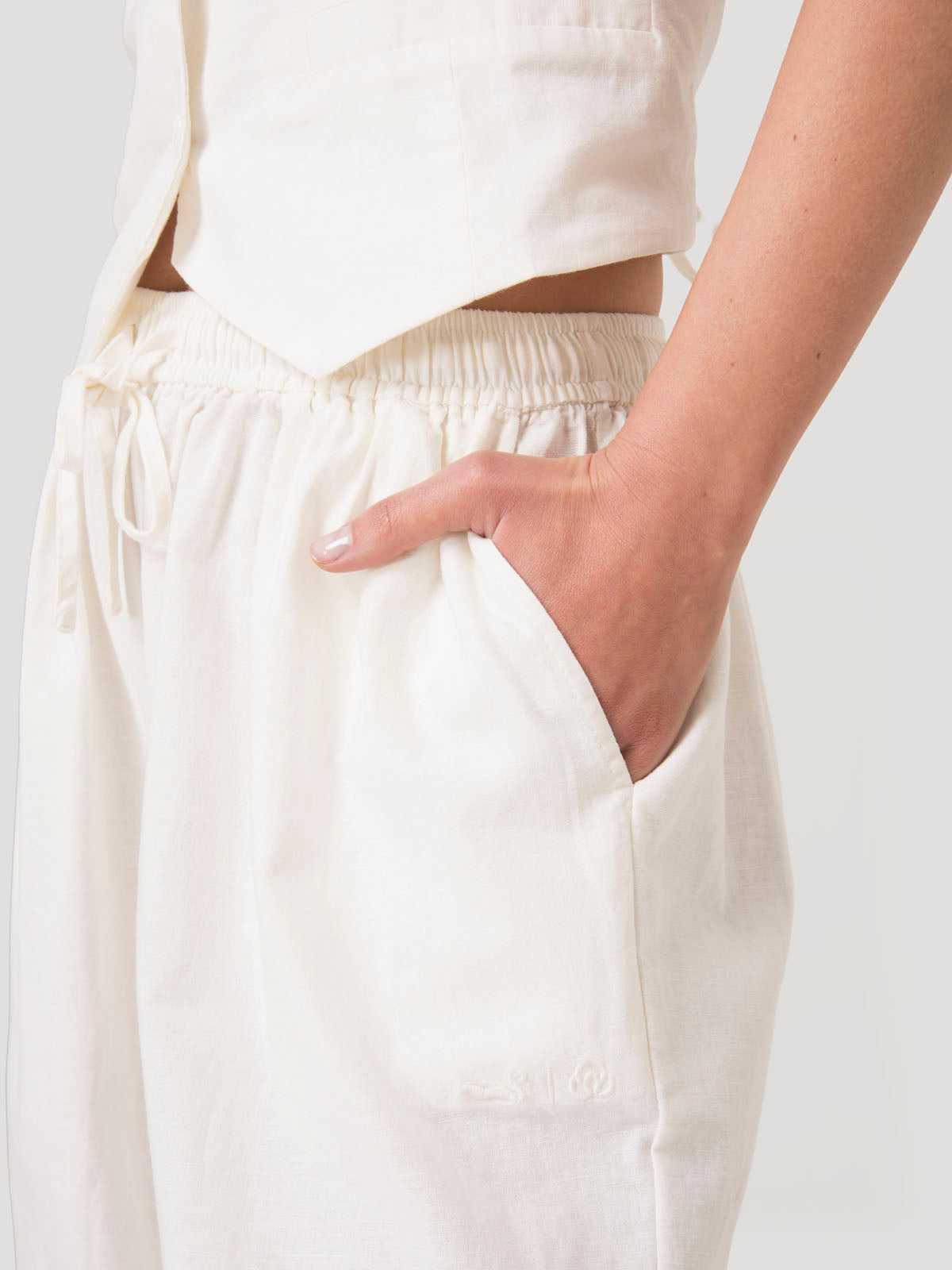 Pantalón Mujer Lino Crudo BSoulxRKF