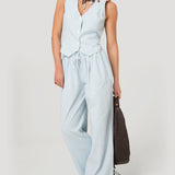 Pantalón Mujer Lino Celeste BSoulxRKF