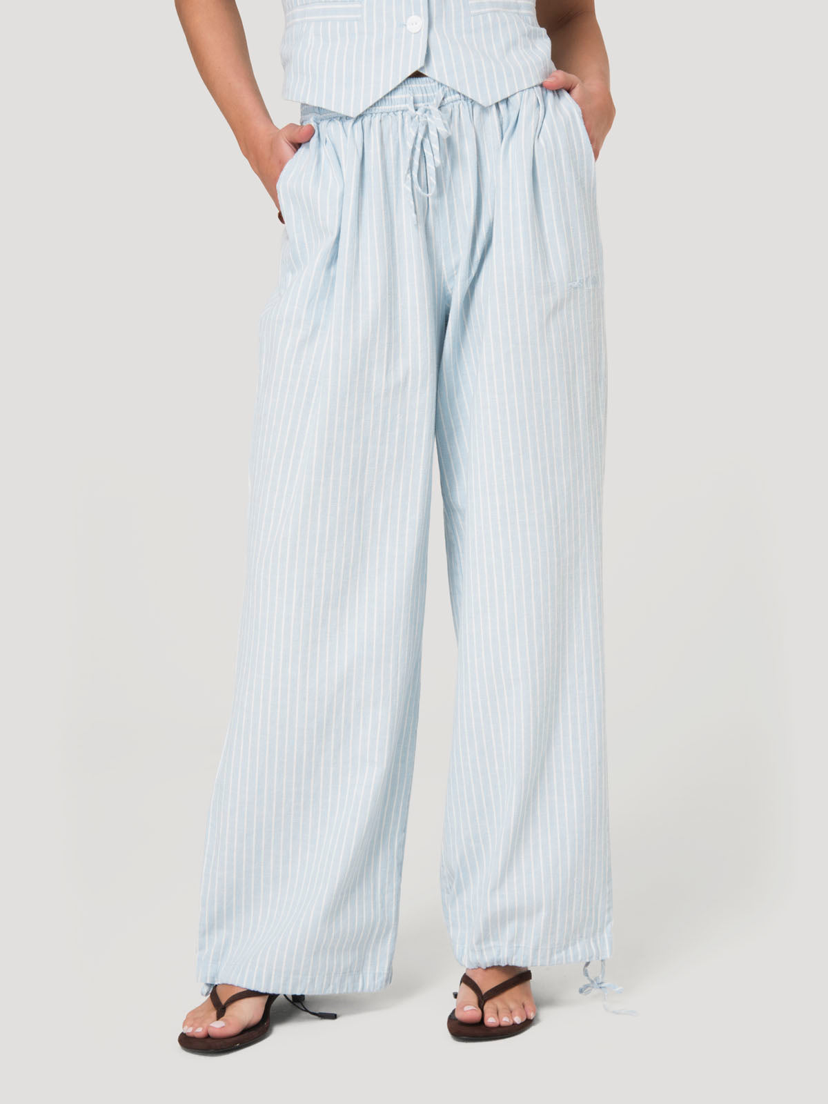 Pantalón Mujer Lino Celeste BSoulxRKF