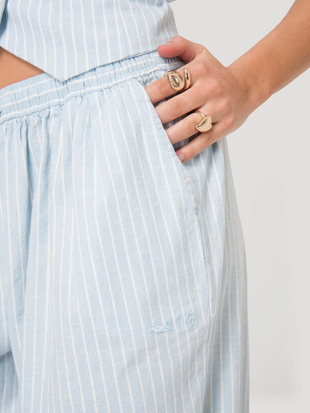 Pantalón Mujer Lino Celeste BSoulxRKF