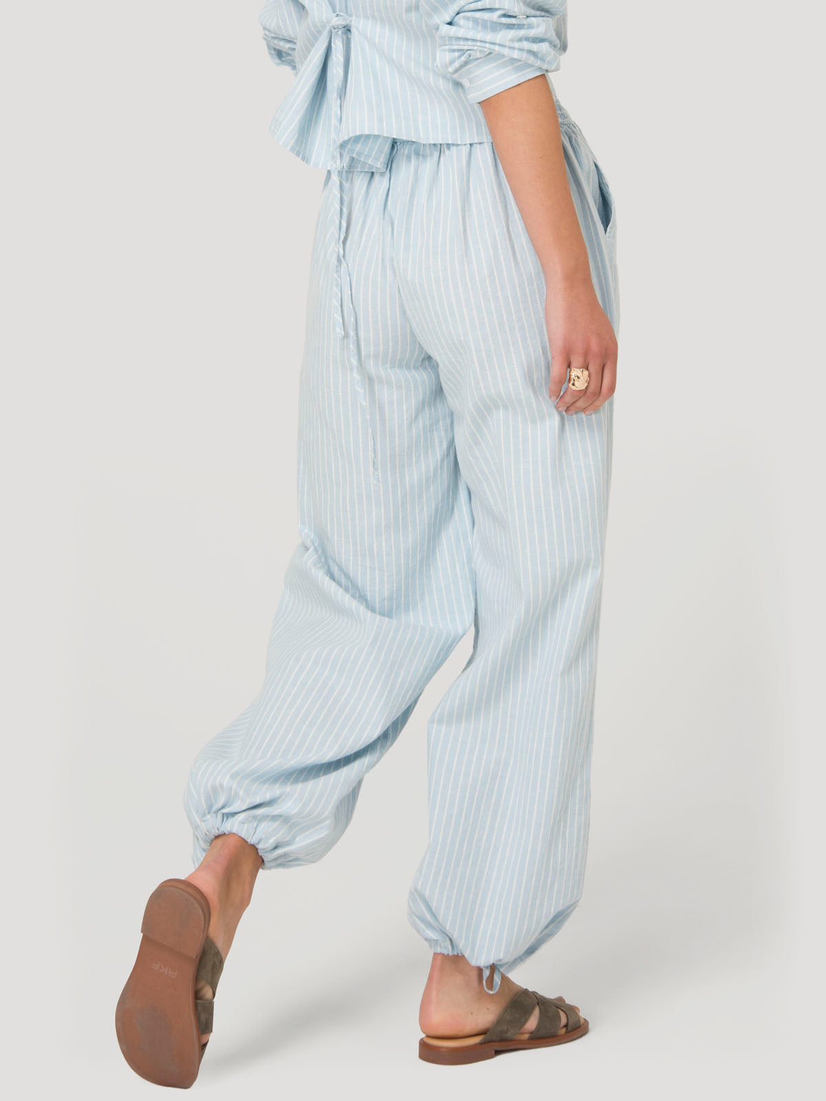 Pantalón Mujer Lino Celeste BSoulxRKF