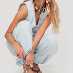 Pantalón Mujer Lino Celeste BSoulxRKF
