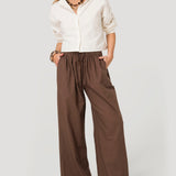 Pantalón Mujer Lino Café BsoulxRKF