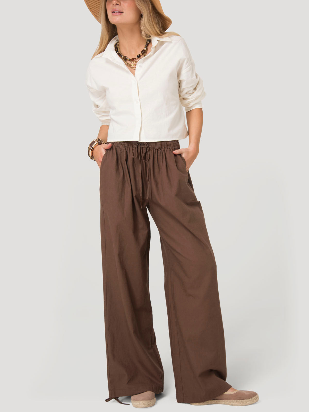 Pantalón Mujer Lino Café BsoulxRKF