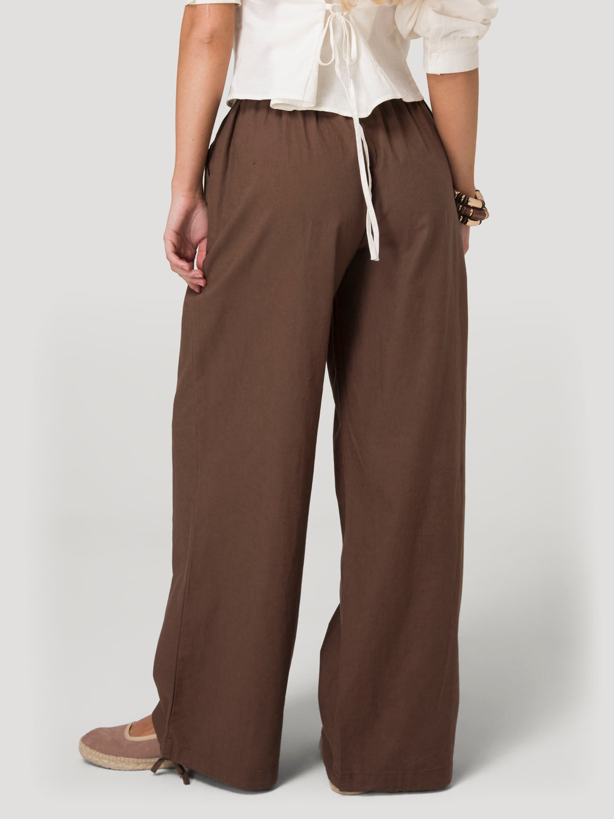 Pantalón Mujer Lino Café BsoulxRKF