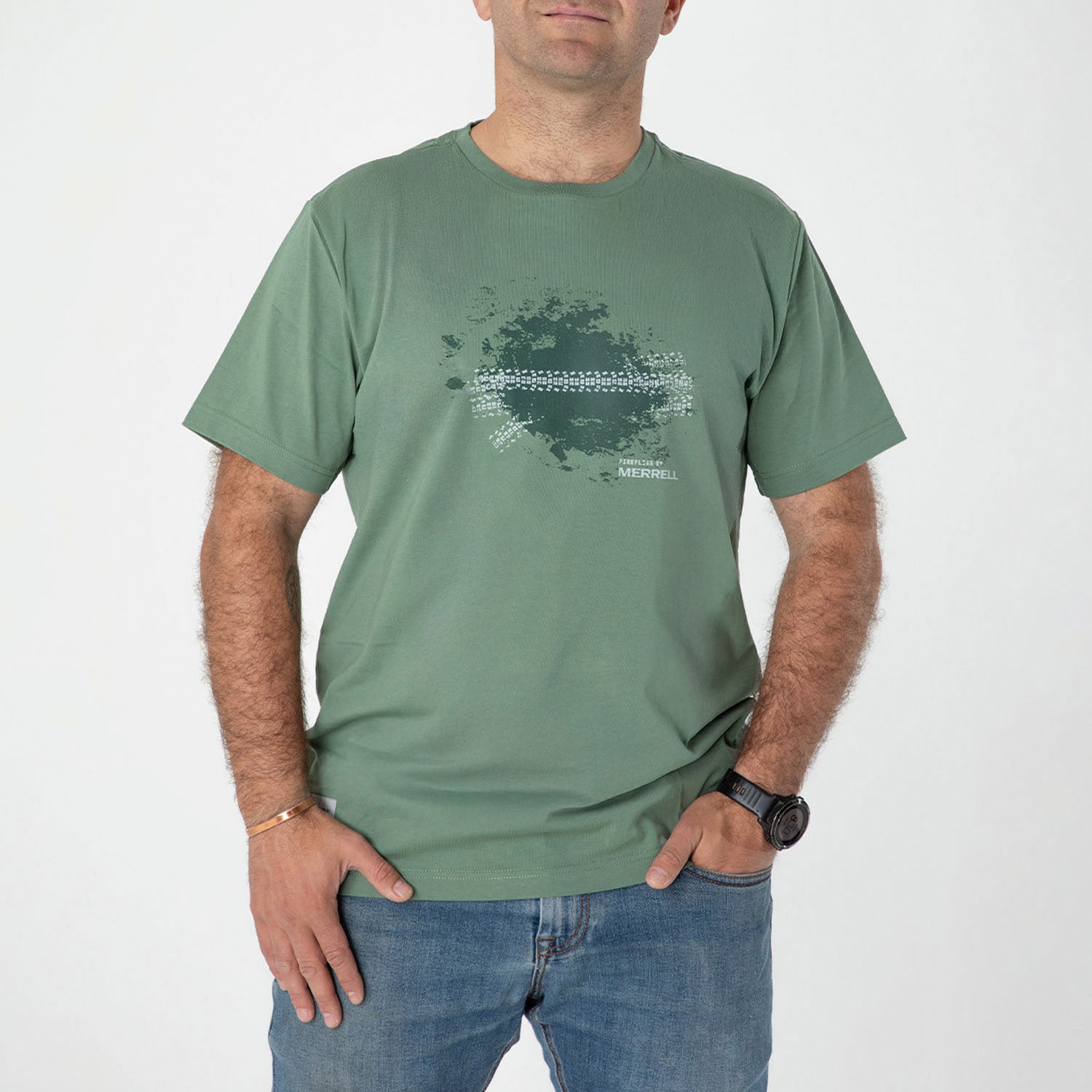 Polera Manga Corta Hombre Fireflies Bike & Lines Verde Merrell