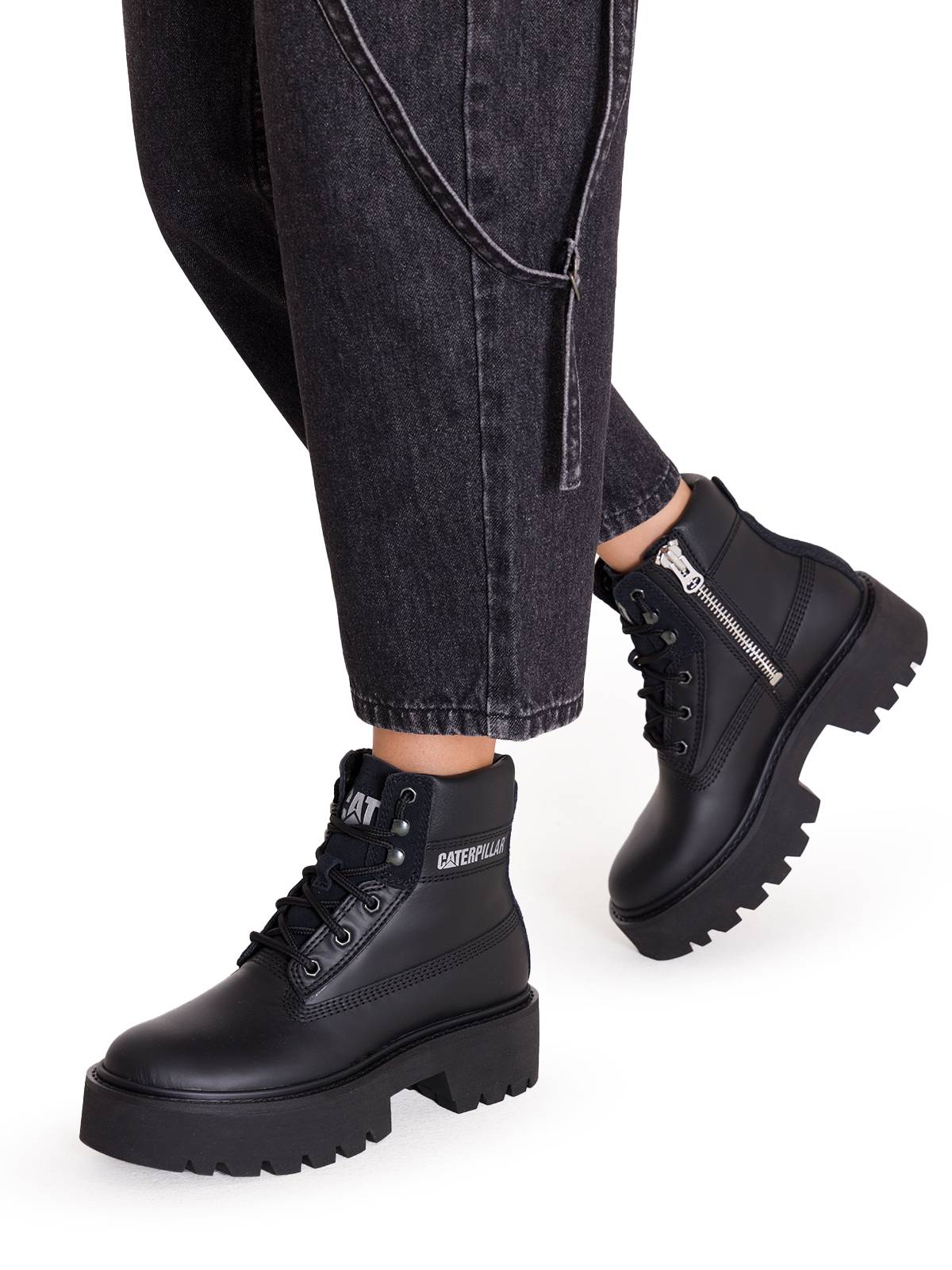 Botín Cuero Colorado Max 6 Zip Mujer Negro Cat