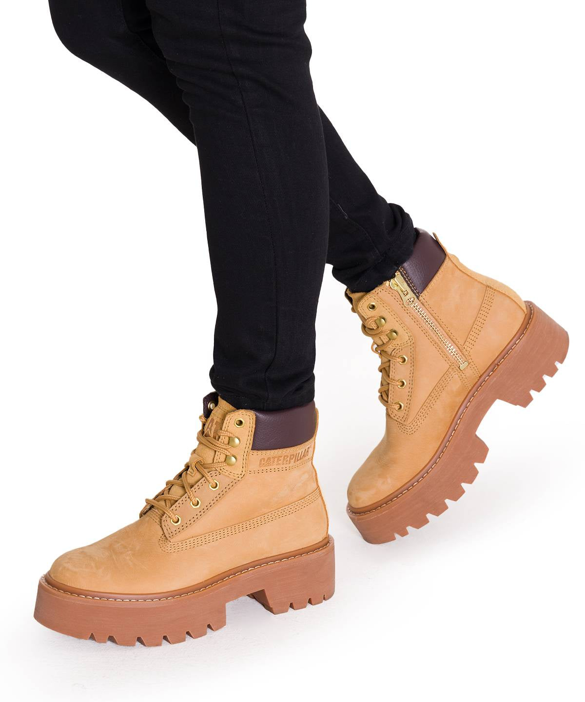 Botín Cuero Colorado Max 6 Zip Mujer Café Claro Cat