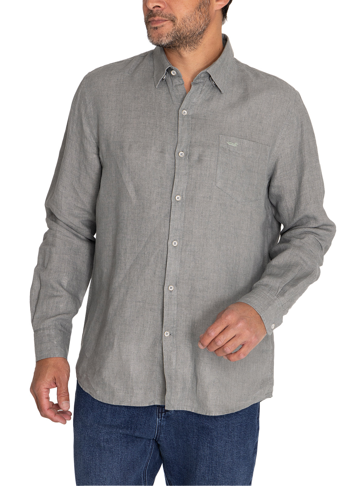 Camisa Lino Hombre Linen Verde Rockford