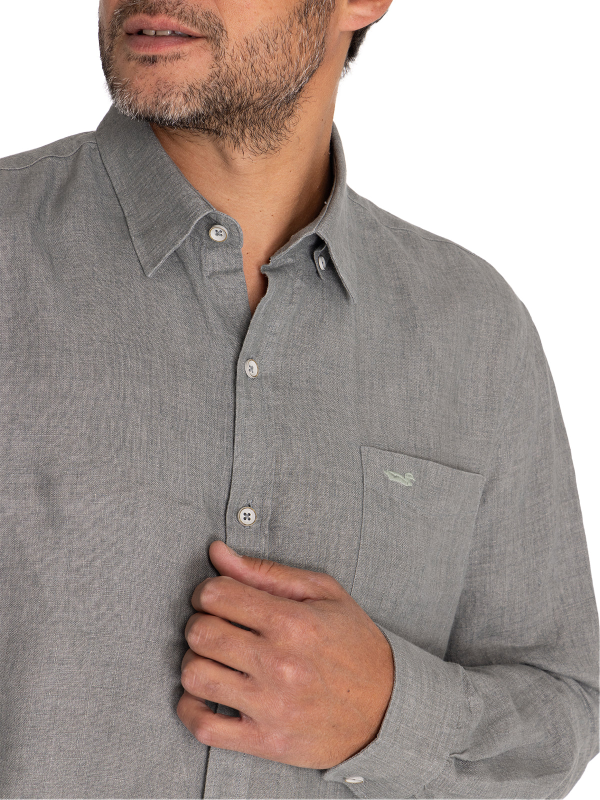 Camisa Lino Hombre Linen Verde Rockford