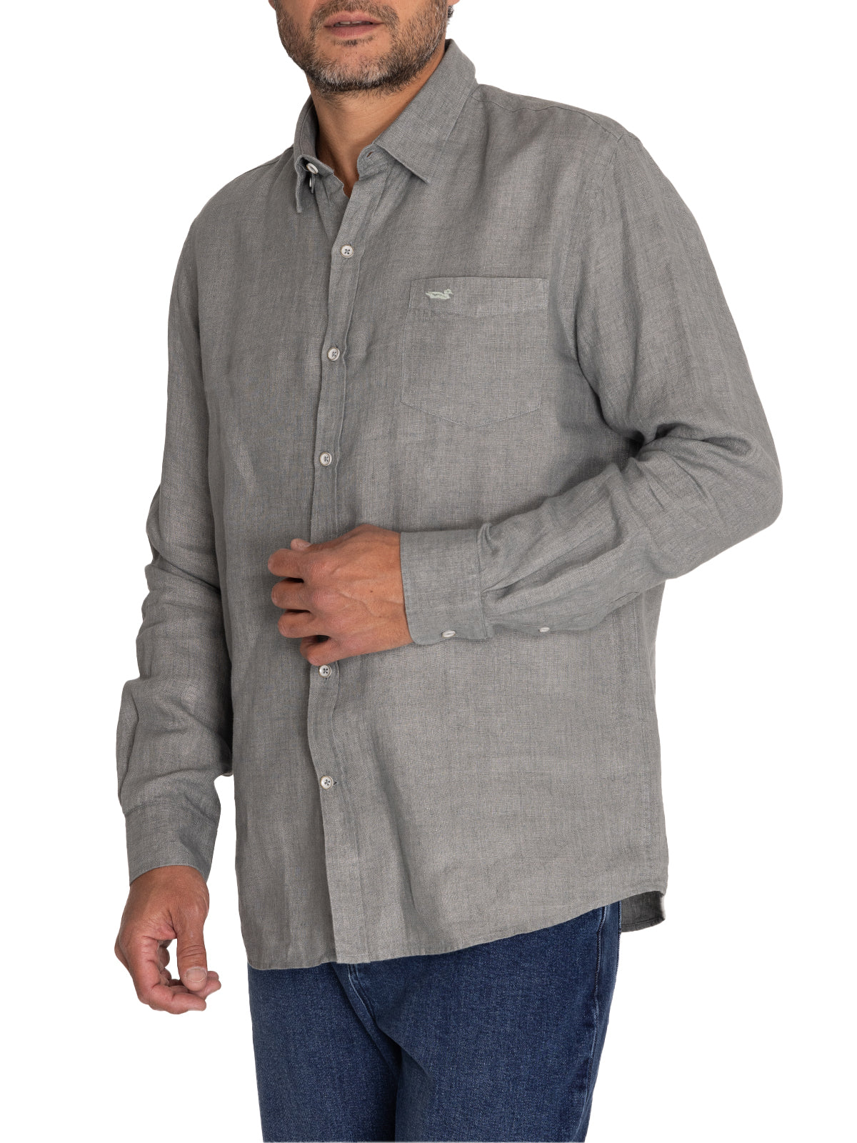 Camisa Lino Hombre Linen Verde Rockford
