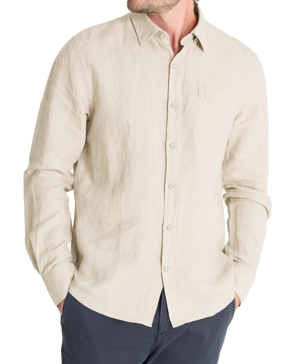 Camisa Lino Hombre Linen Beige Rockford
