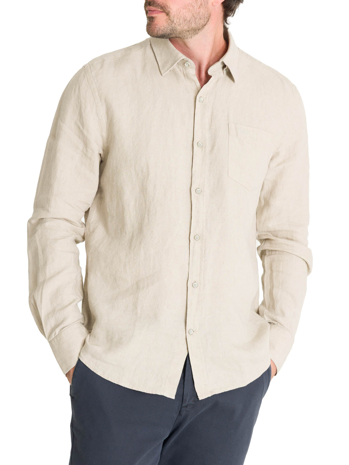 Camisa Lino Hombre Linen Beige Rockford