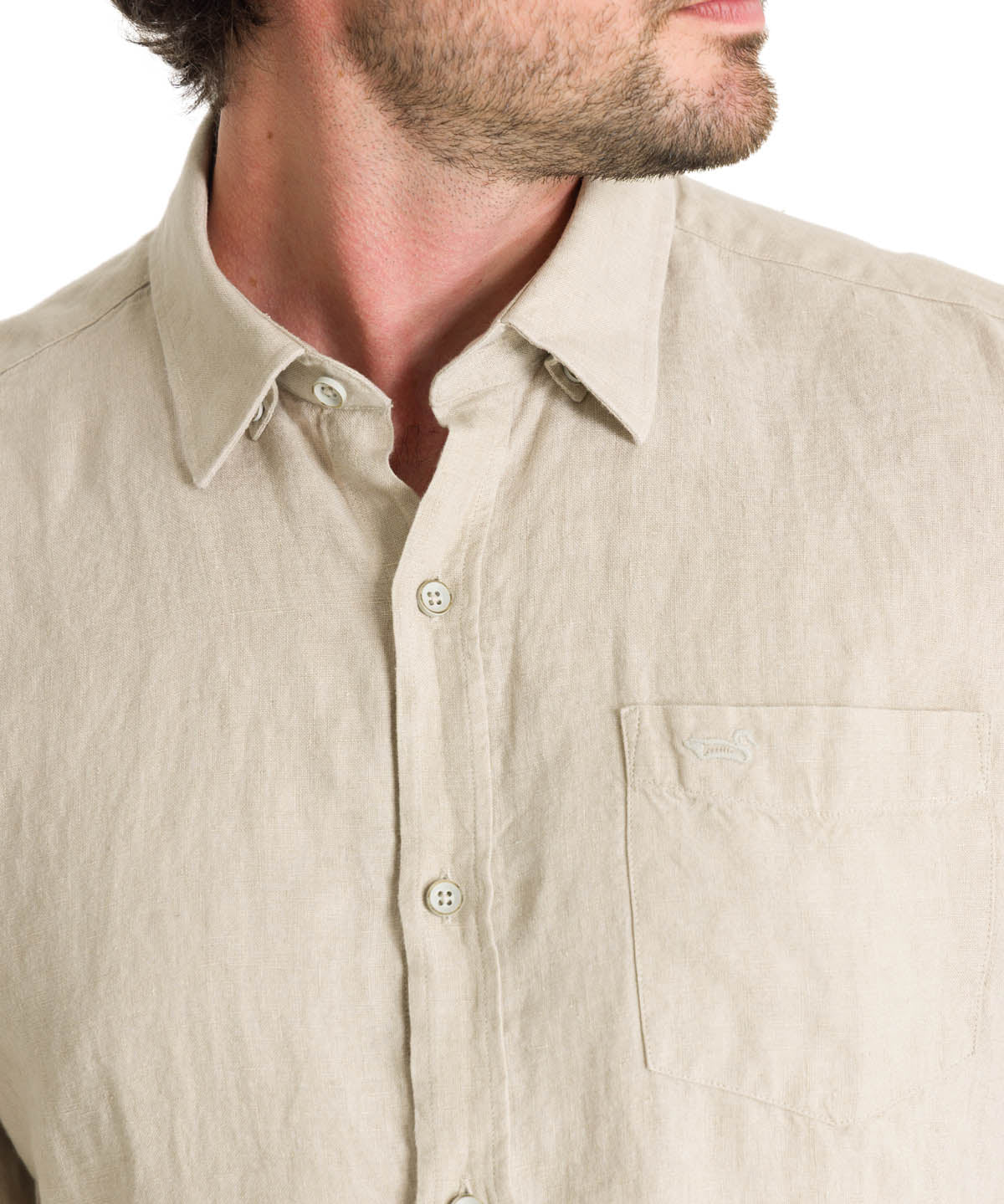 Camisa Lino Hombre Linen Beige Rockford