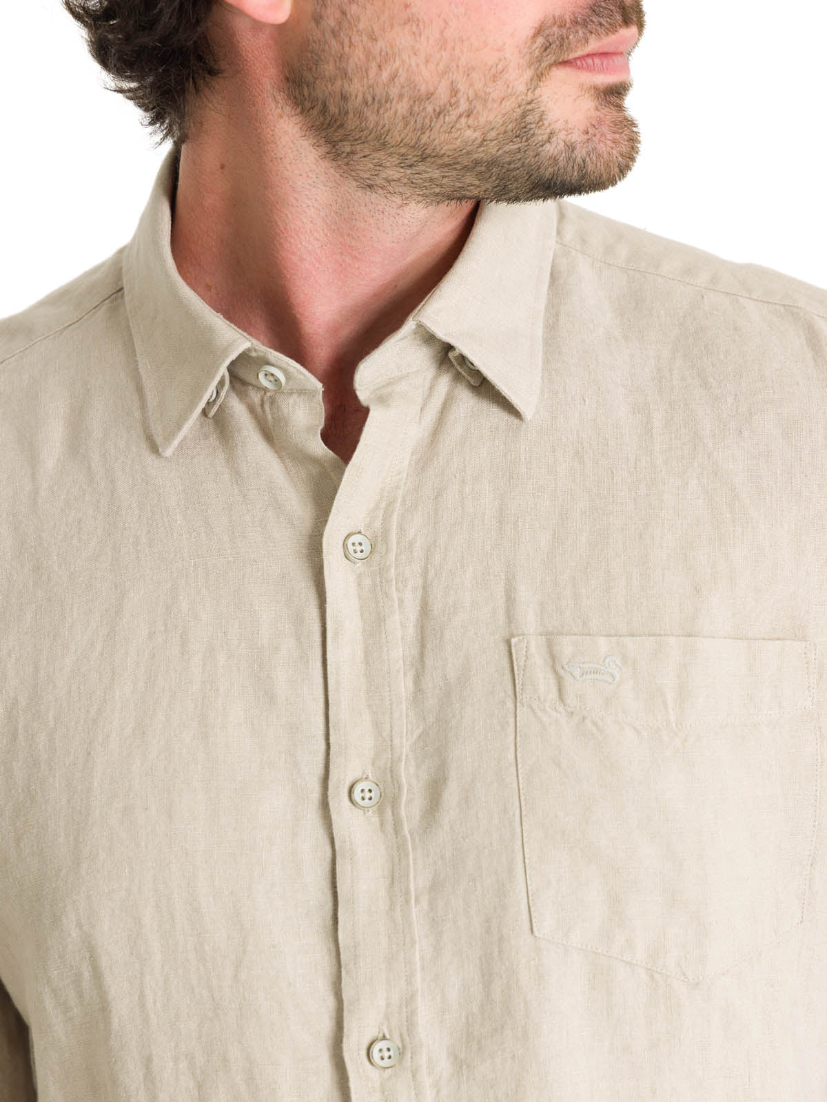 Camisa Lino Hombre Linen Beige Rockford