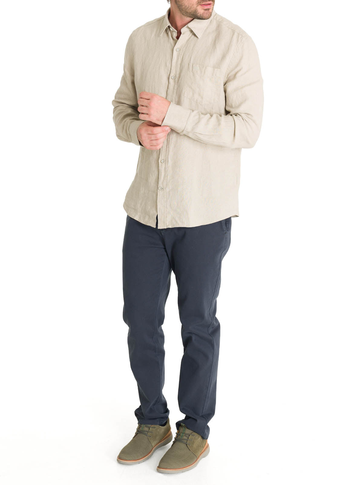 Camisa Lino Hombre Linen Beige Rockford