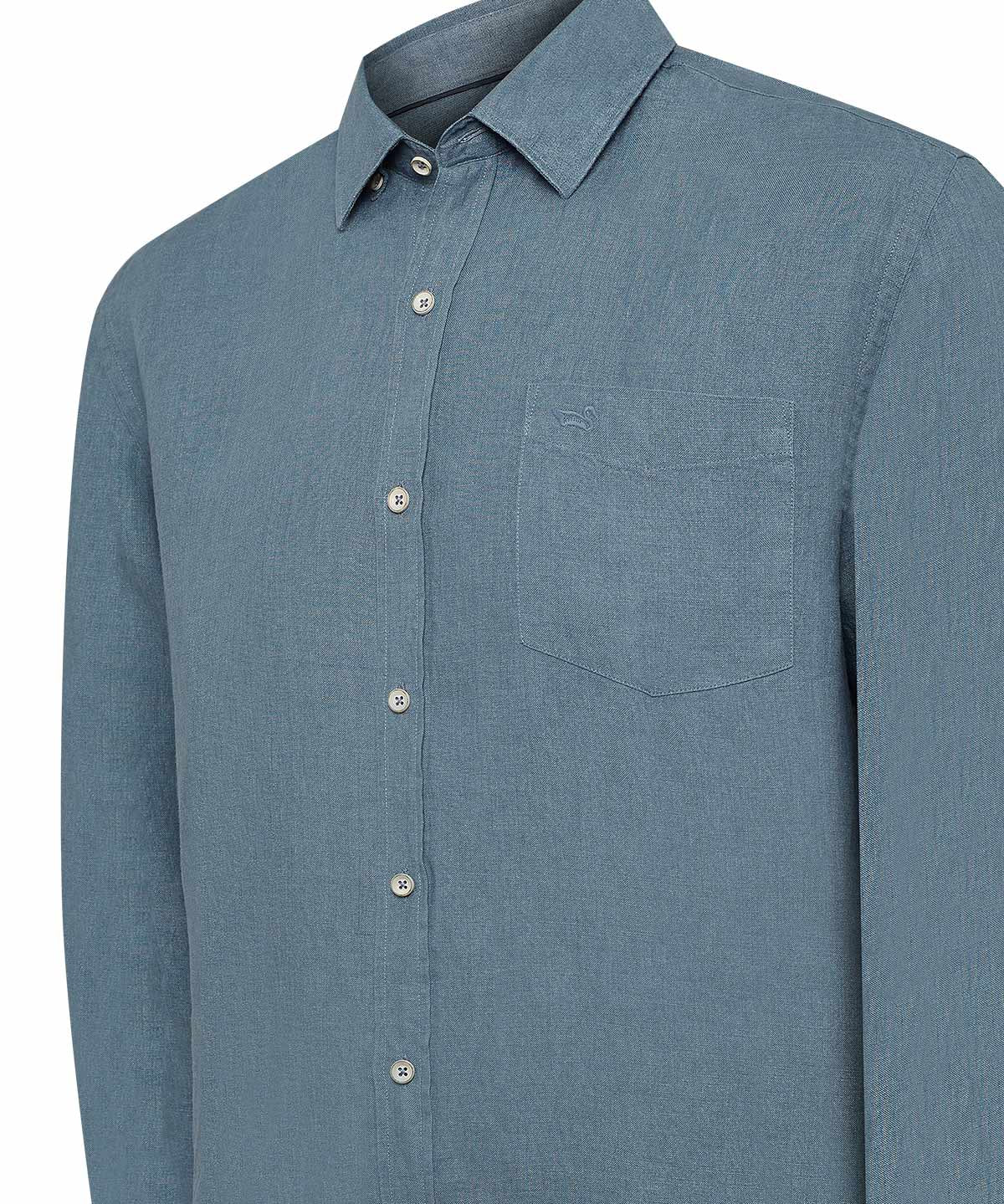 Camisa Lino Hombre Linen Azul Rockford