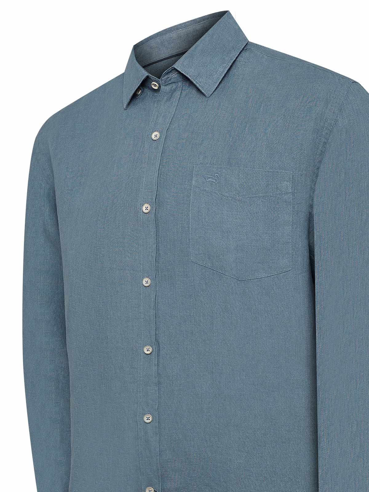 Camisa Lino Hombre Linen Azul Rockford