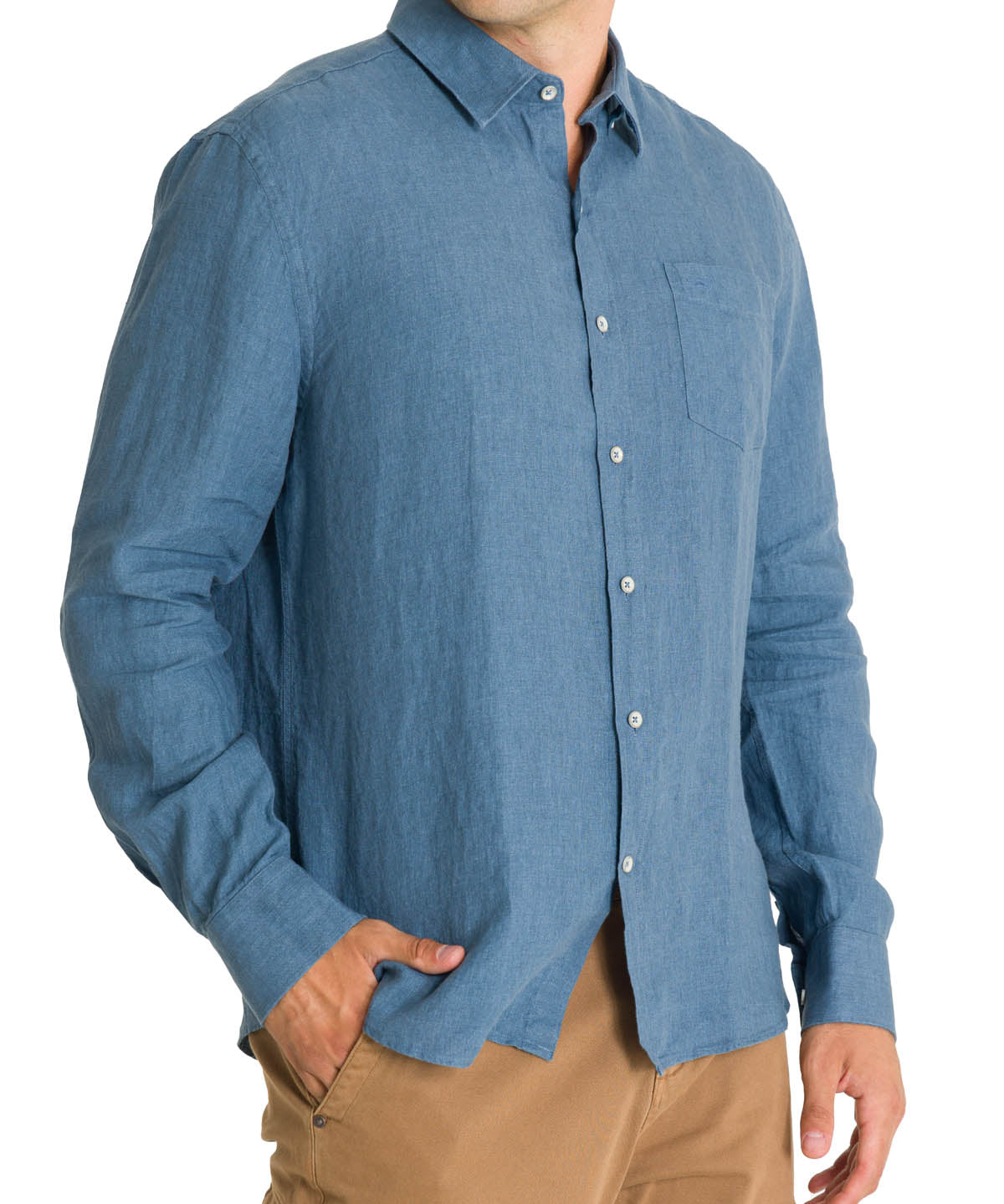 Camisa Lino Hombre Linen Azul Rockford
