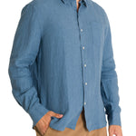 Camisa Lino Hombre Linen Azul Rockford