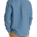 Camisa Lino Hombre Linen Azul Rockford