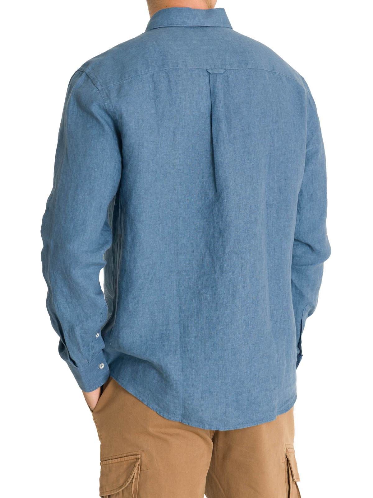 Camisa Lino Hombre Linen Azul Rockford