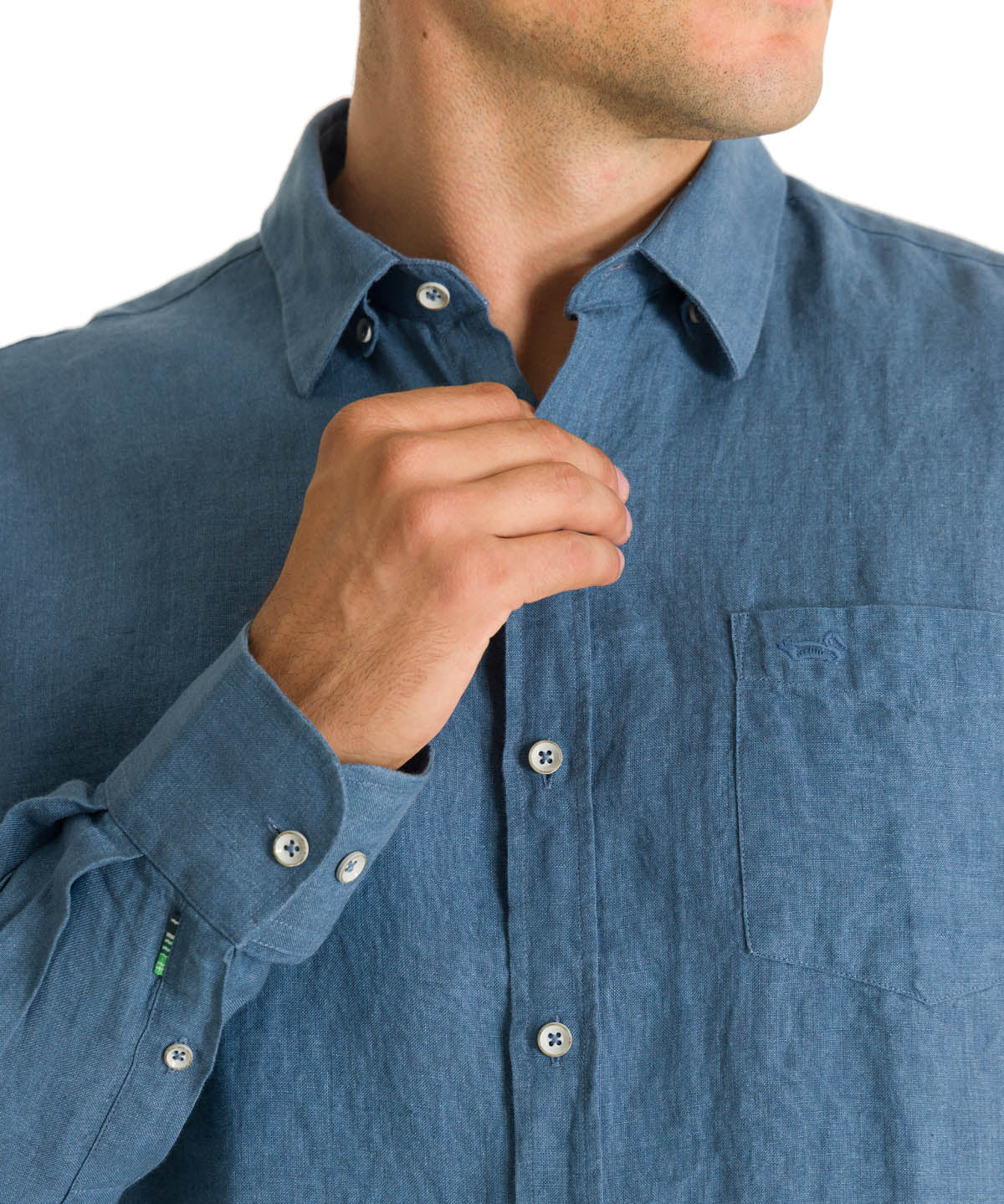 Camisa Lino Hombre Linen Azul Rockford