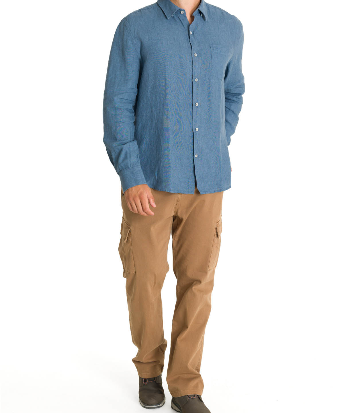 Camisa Lino Hombre Linen Azul Rockford