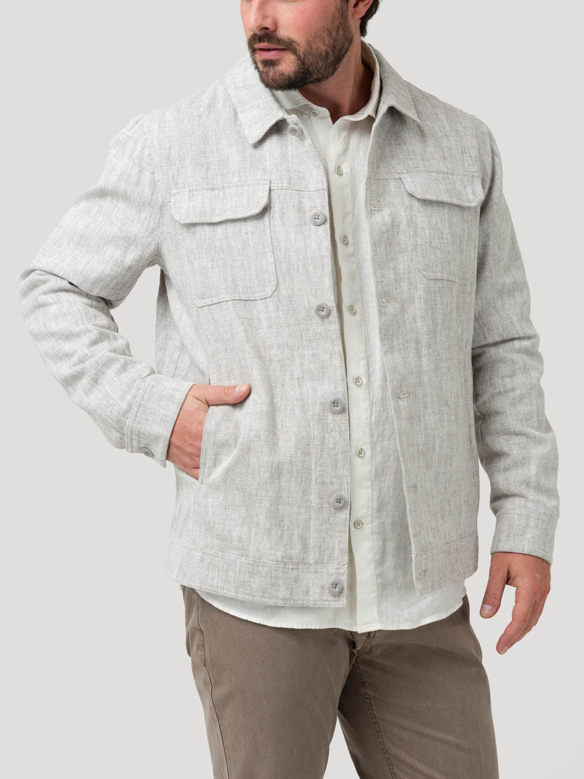 Chaqueta Lino Hombre Toscana Beige Rockford