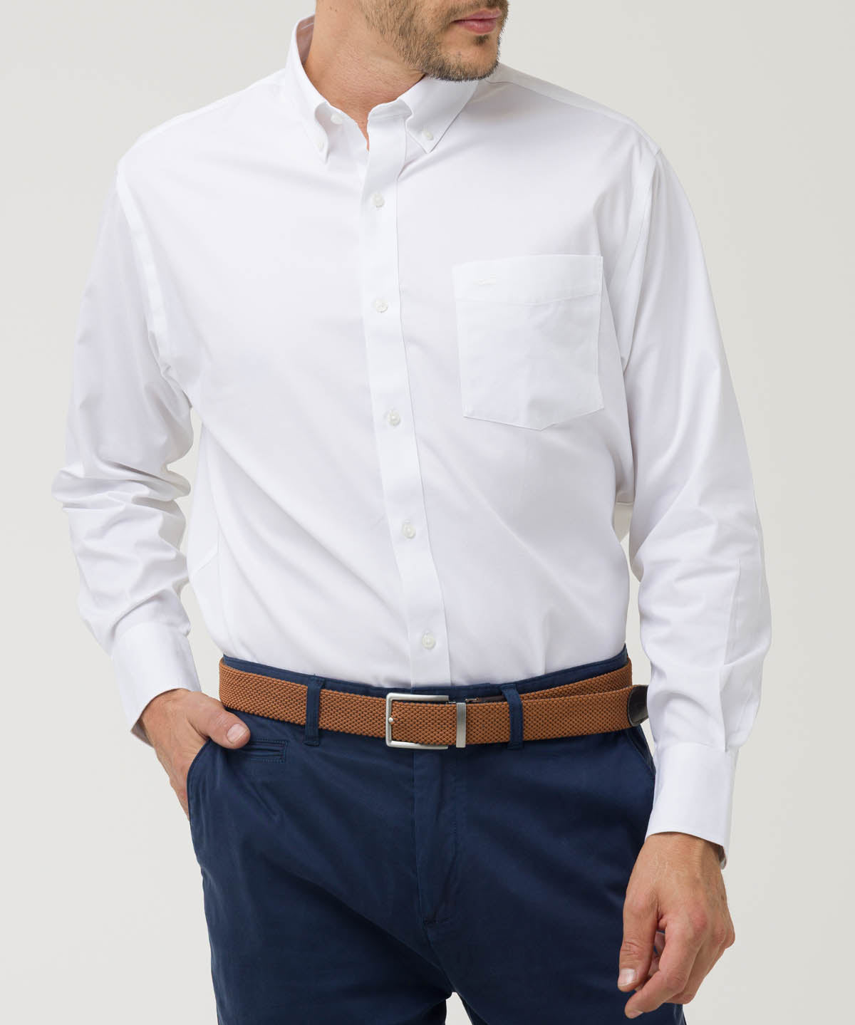 Camisa Libre De Arrugas Hombre Wor Cuello Button-Down Blanco Rockford