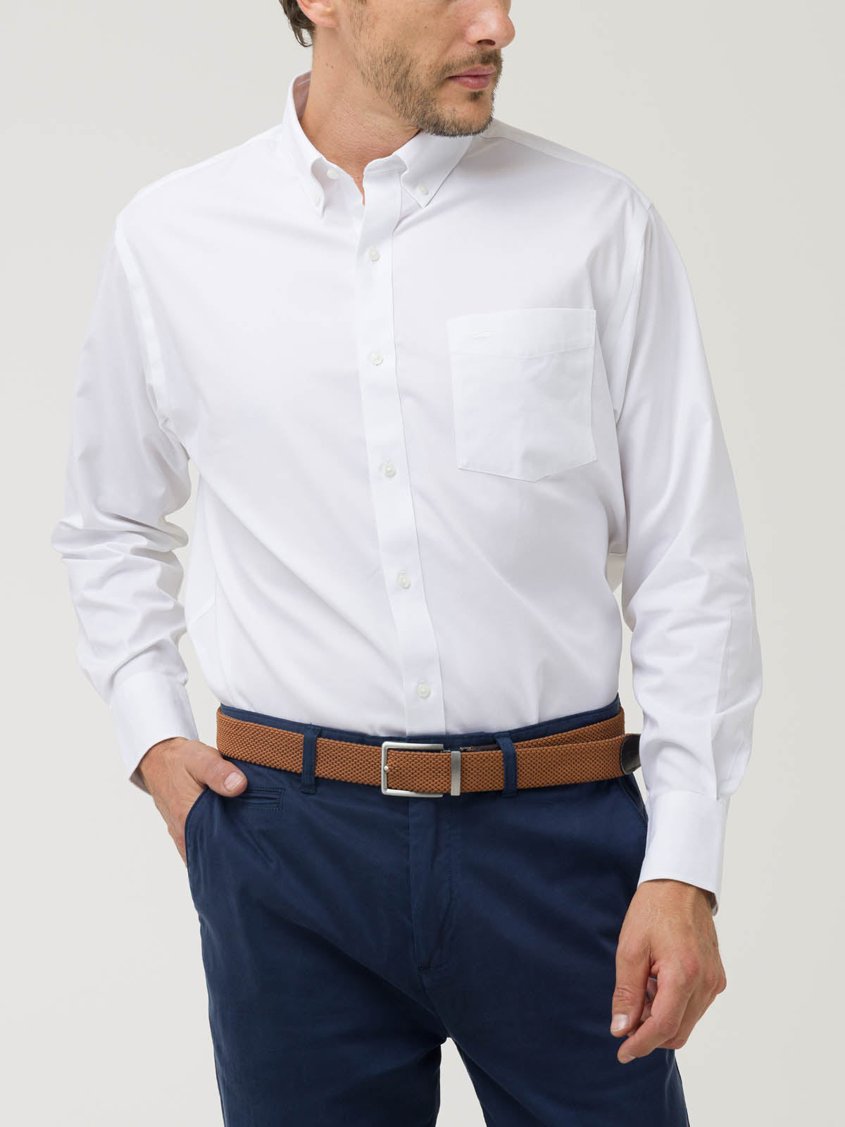 Camisa Libre De Arrugas Hombre Wor Cuello Button-Down Blanco Rockford