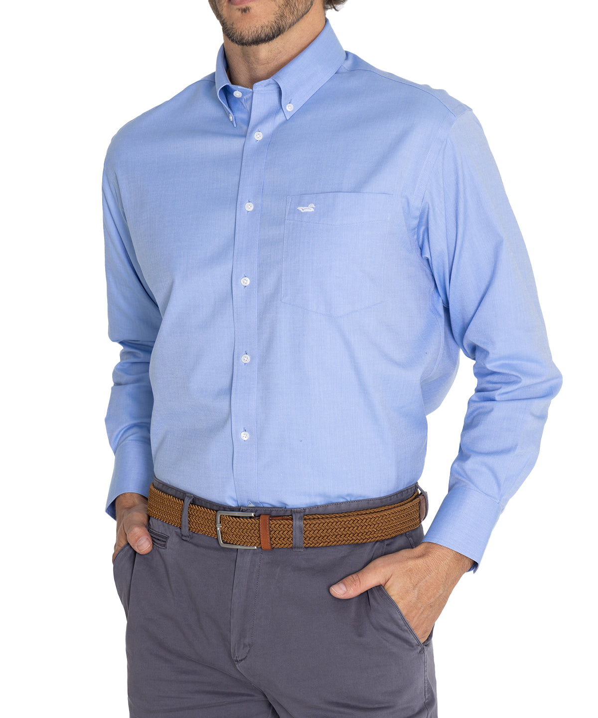 Camisa Libre De Arrugas Hombre Wor Cuello Button-Down Azul Rockford