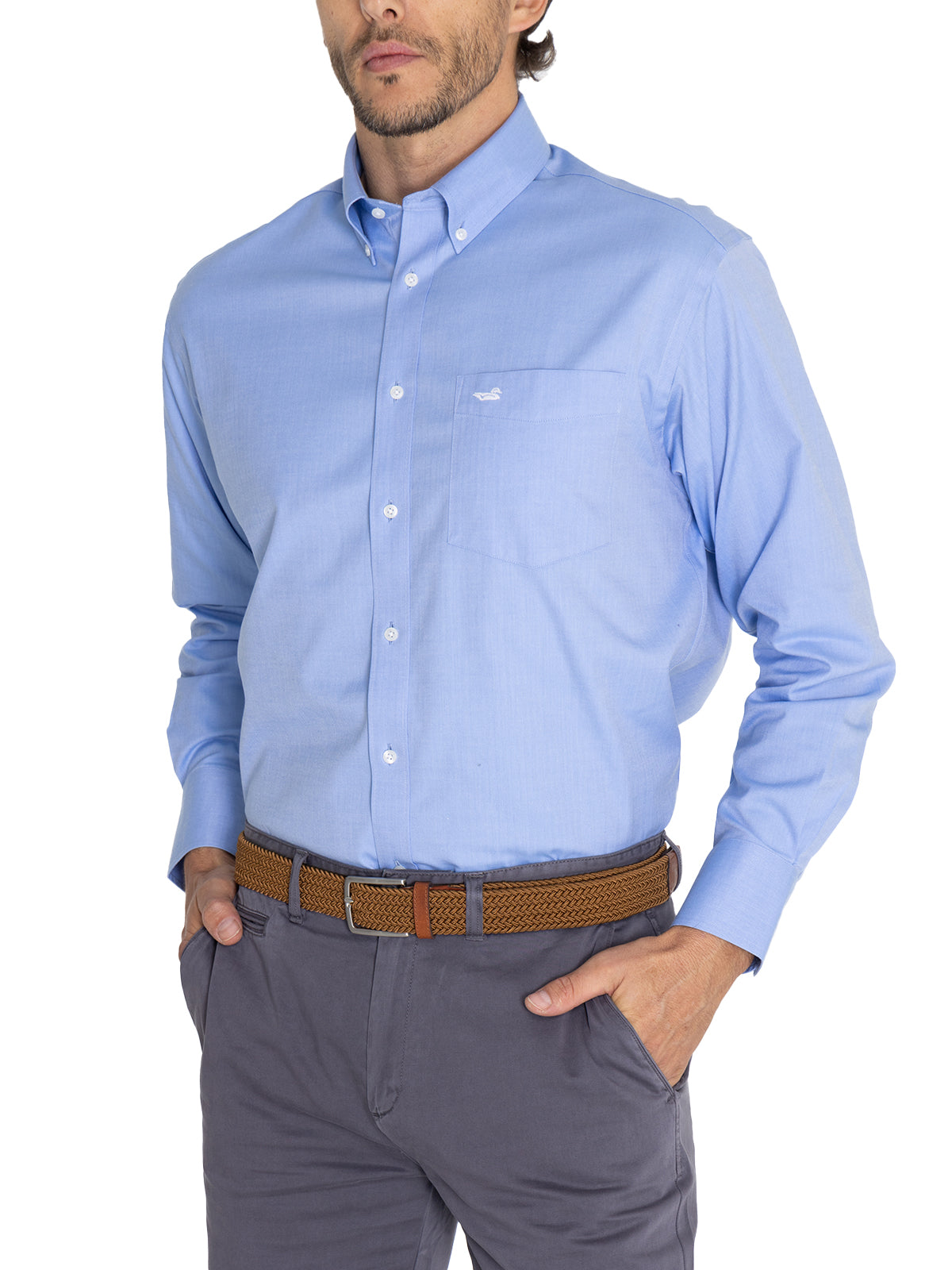 Camisa Libre De Arrugas Hombre Wor Cuello Button-Down Azul Rockford