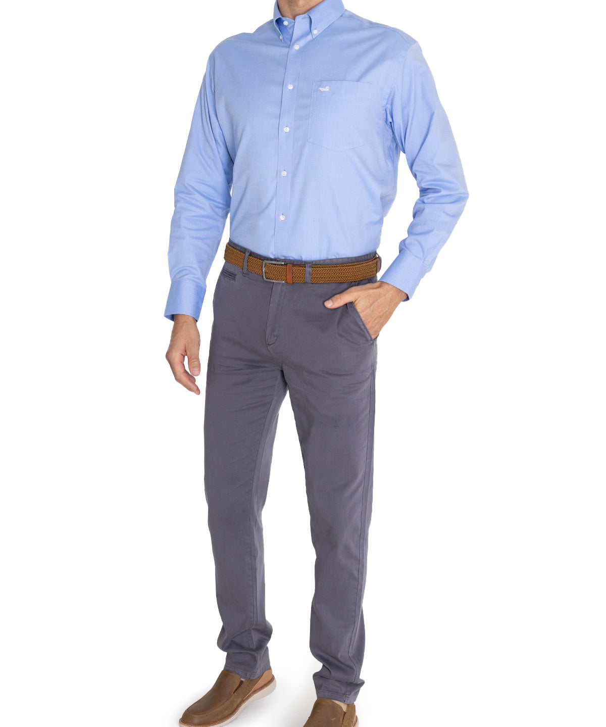 Camisa Libre De Arrugas Hombre Wor Cuello Button-Down Azul Rockford
