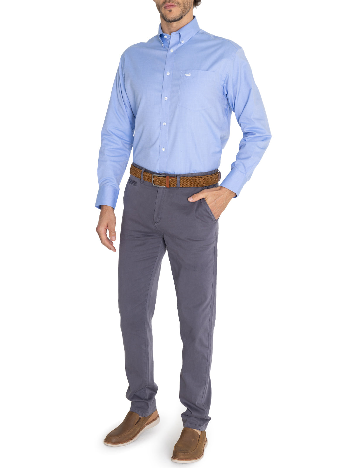 Camisa Libre De Arrugas Hombre Wor Cuello Button-Down Azul Rockford