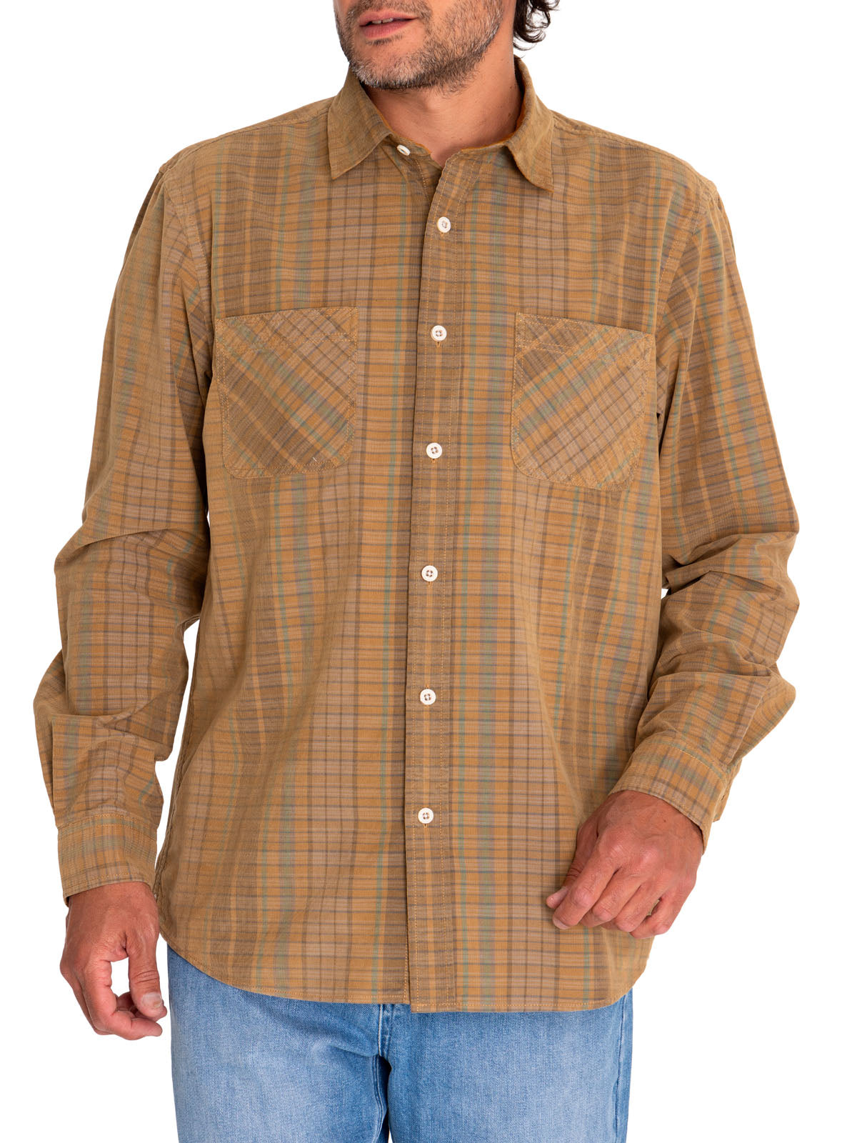 Camisa Algodón Orgánico Hombre Tartancord Beige/Crudo Rockford