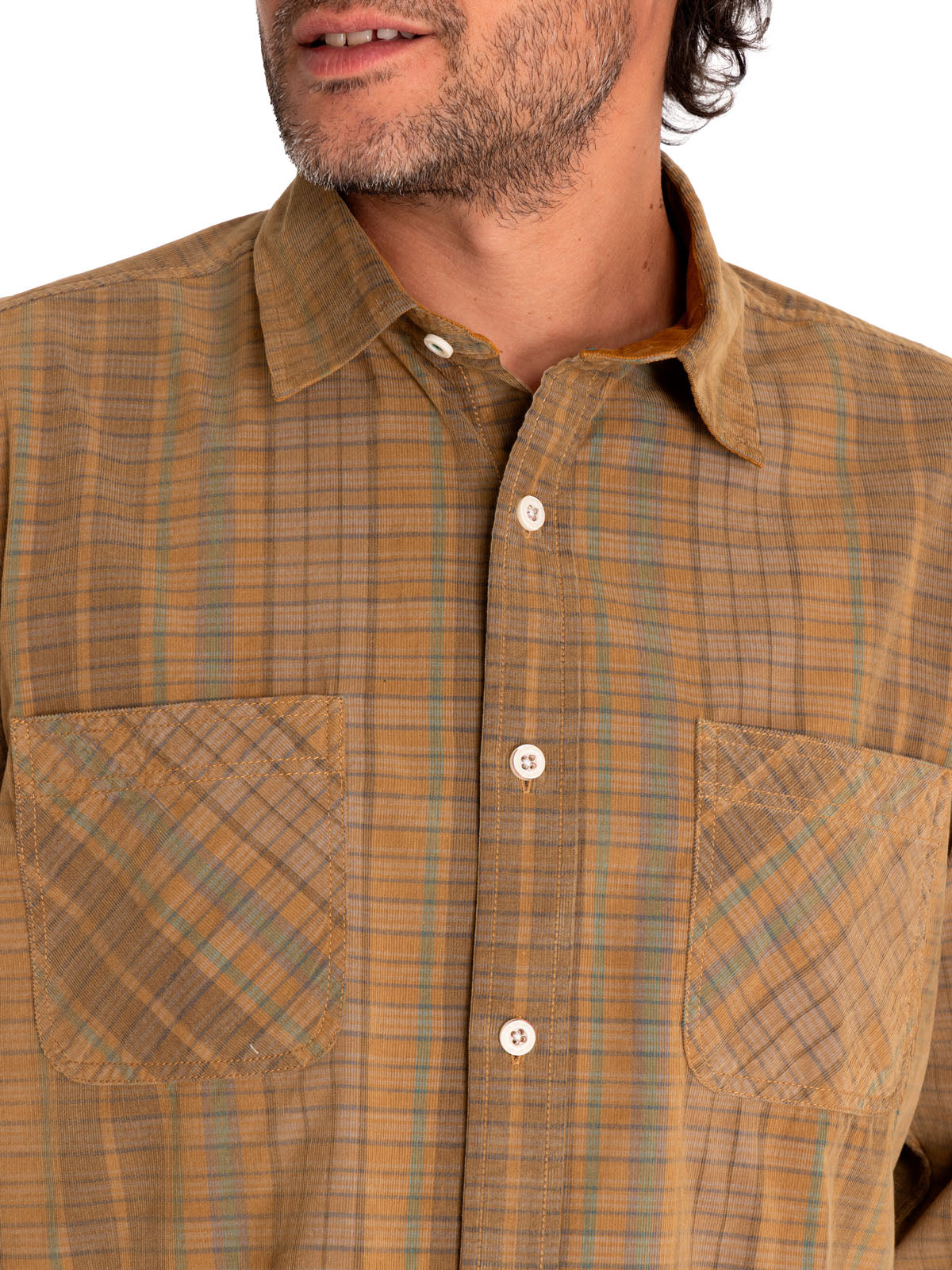 Camisa Algodón Orgánico Hombre Tartancord Beige/Crudo Rockford