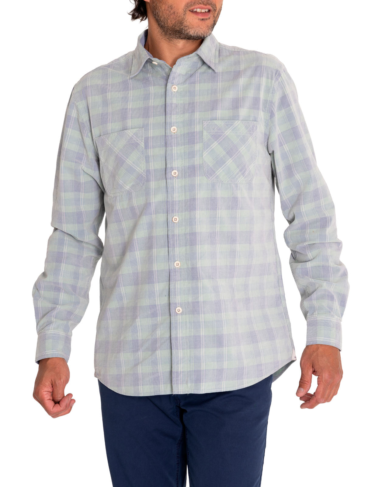 Camisa Algodón Orgánico Hombre Tartancord Verde Rockford