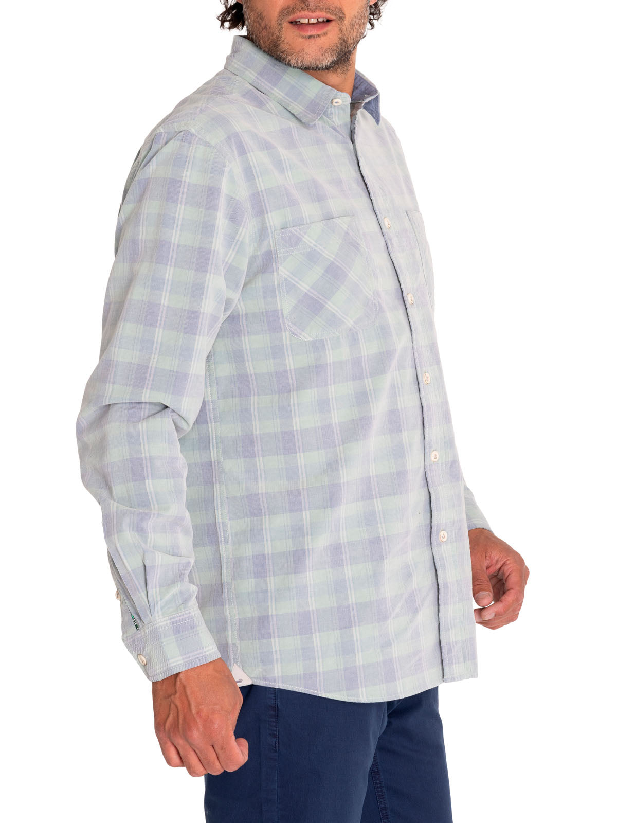 Camisa Algodón Orgánico Hombre Tartancord Verde Rockford