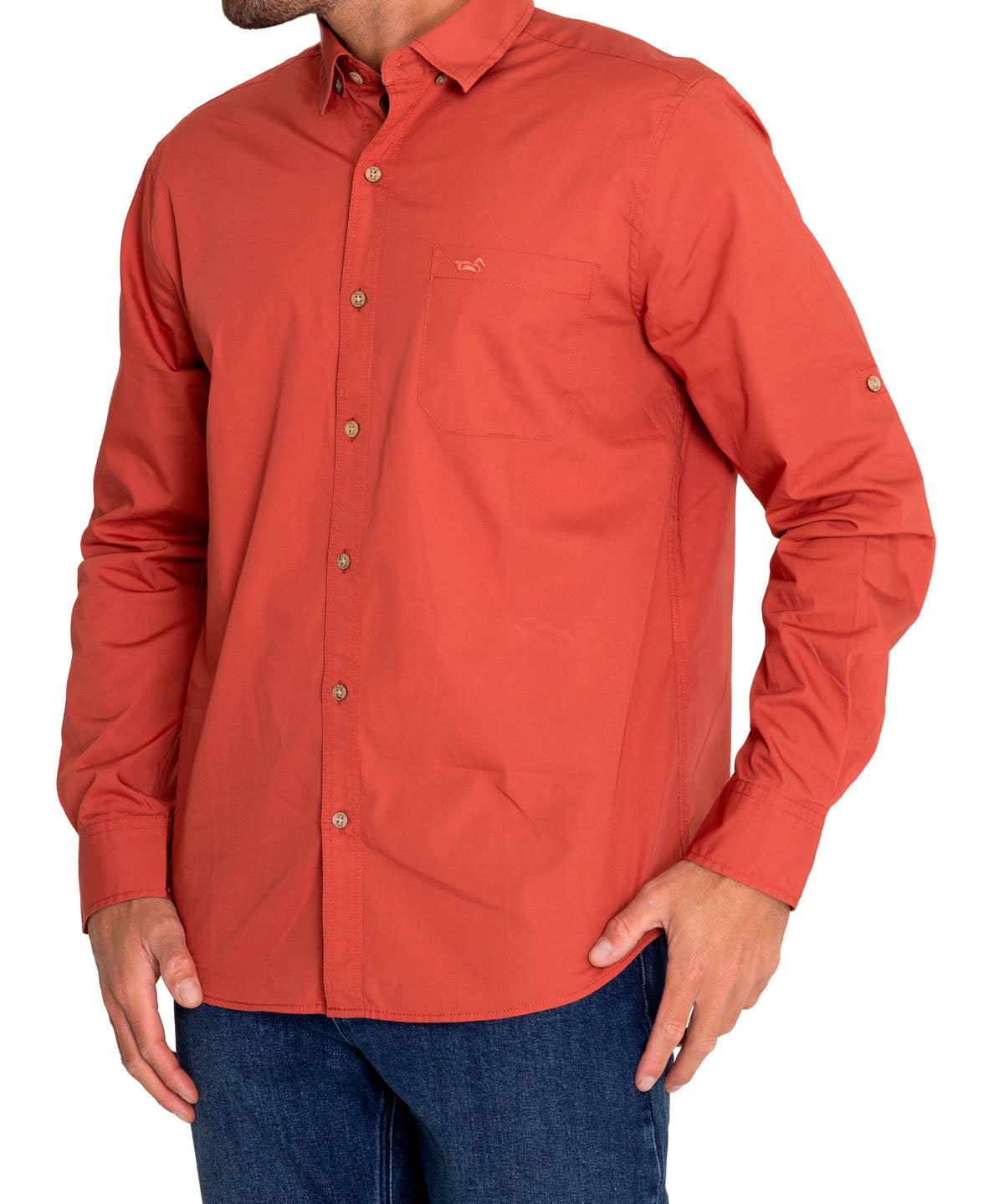 Camisa Algodón Orgánico Hombre Galiton Naranjo Rockford