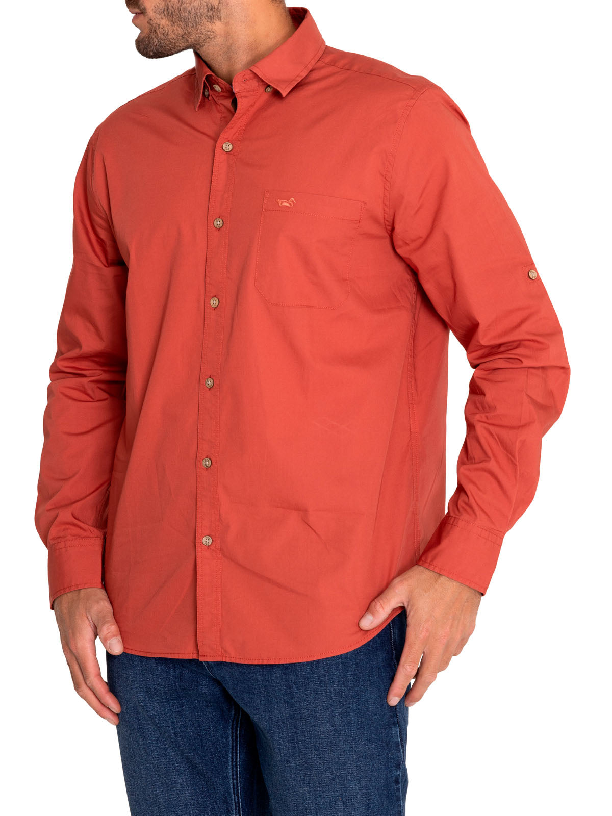 Camisa Algodón Orgánico Hombre Galiton Naranjo Rockford