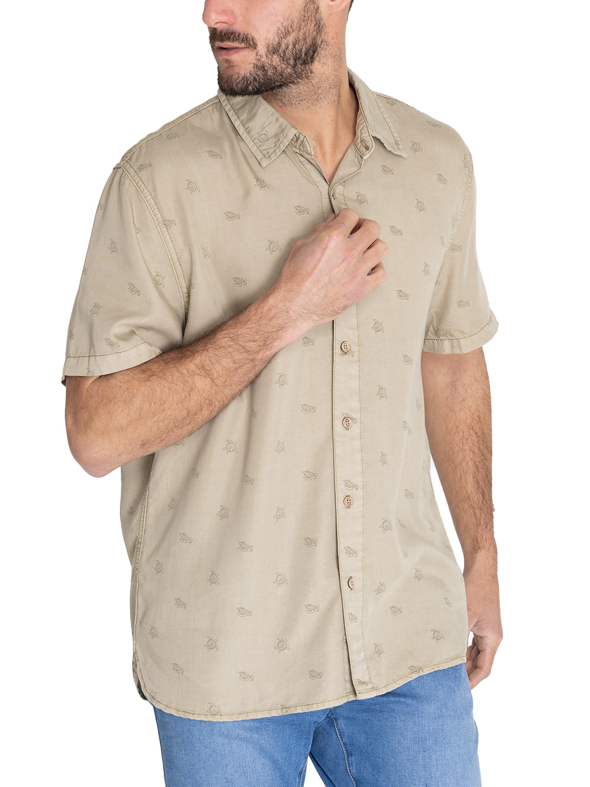 Camisa Tencel Hombre Tencelprint Verde Musgo Rockford