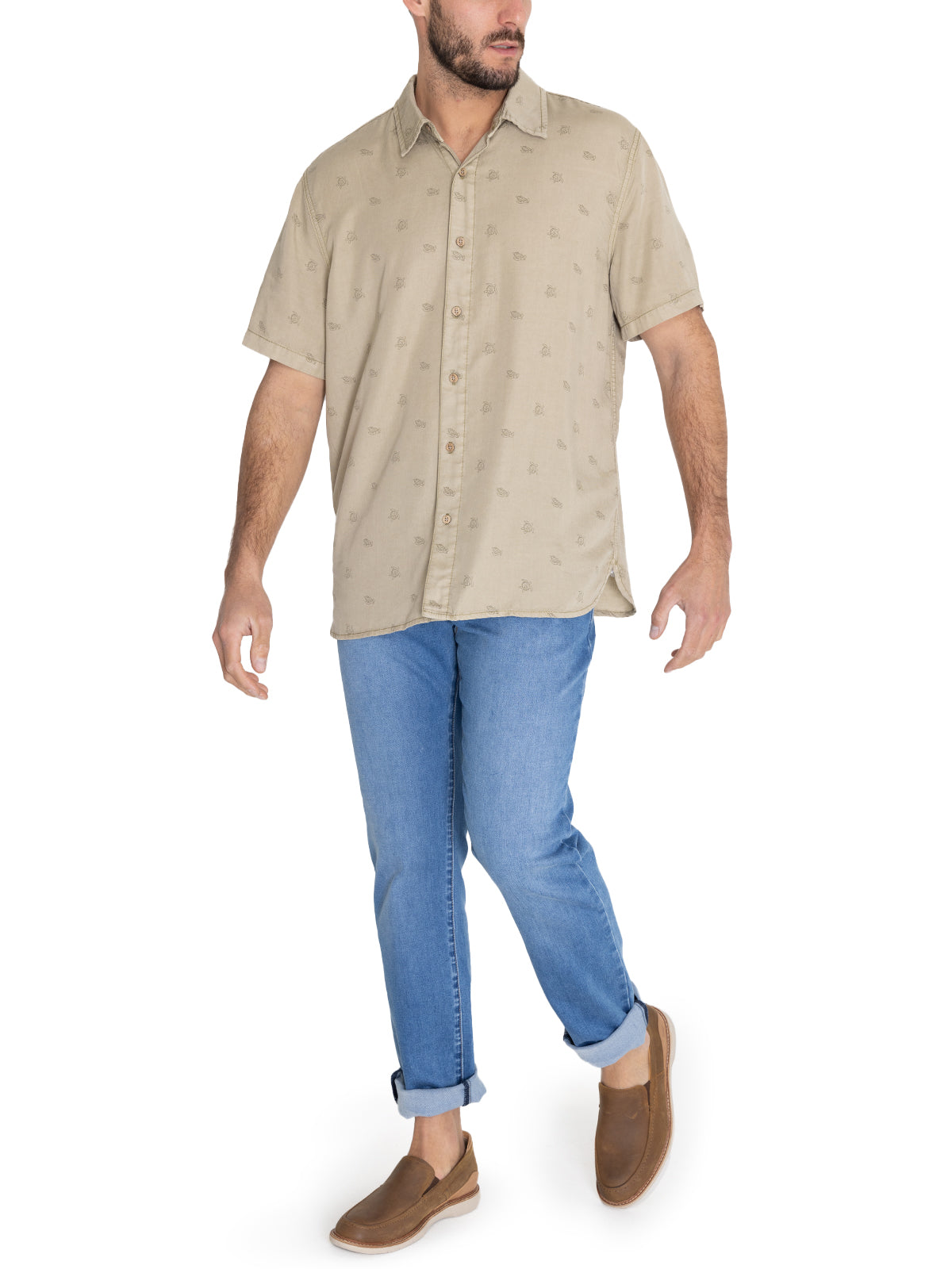 Camisa Tencel Hombre Tencelprint Verde Musgo Rockford