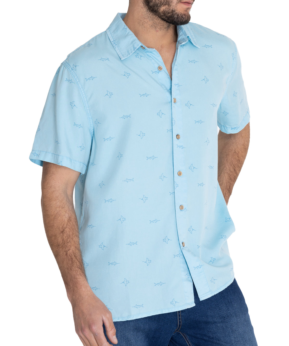 Camisa Tencel Hombre Tencelprint Azul Rockford