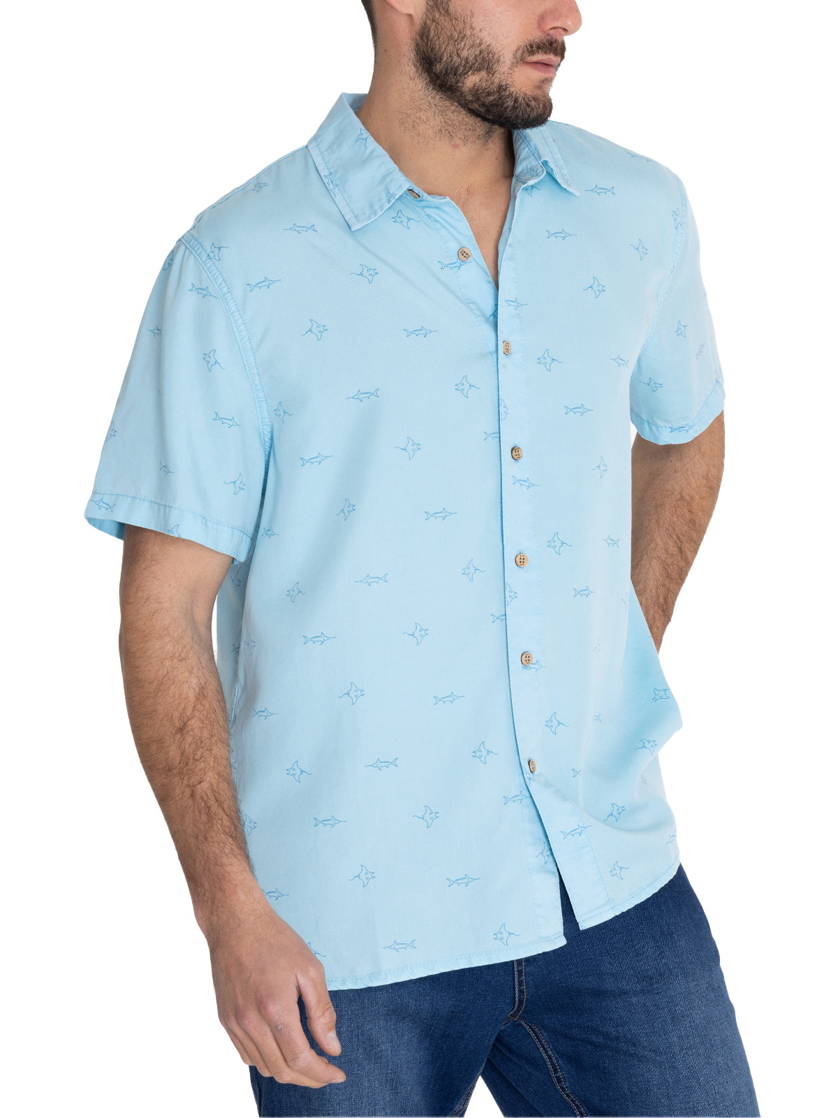 Camisa Tencel Hombre Tencelprint Azul Rockford