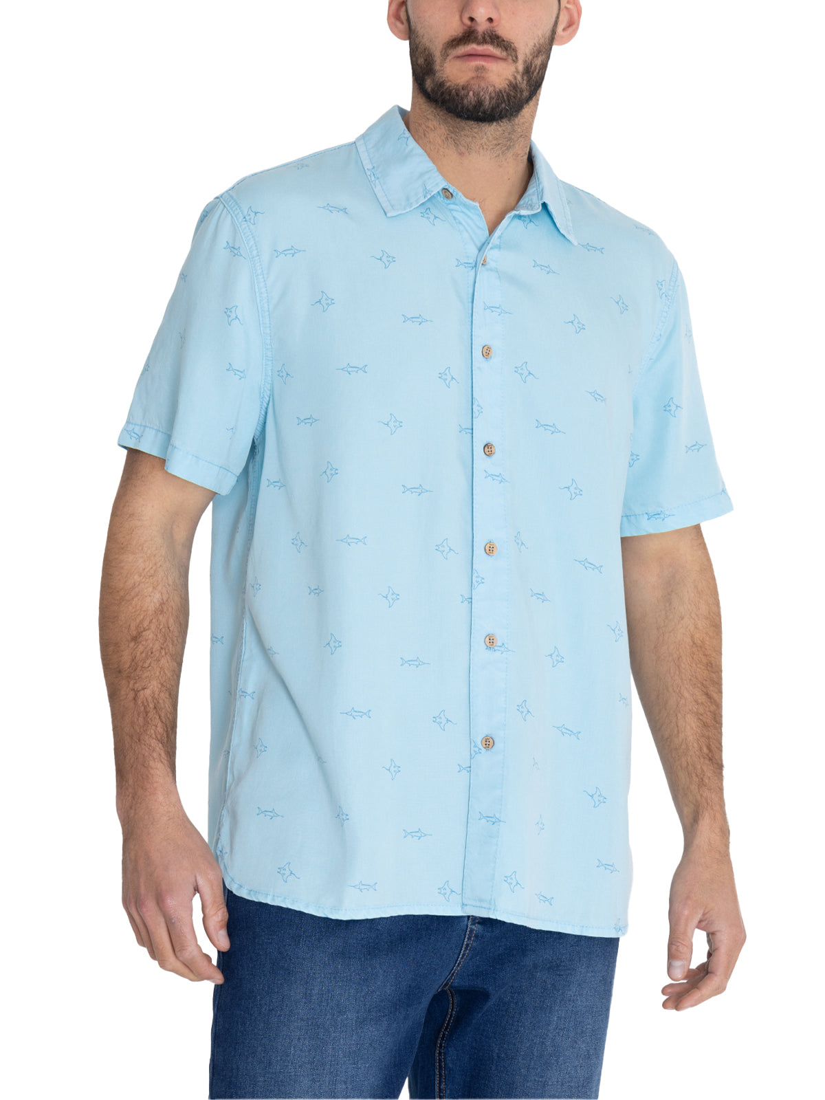 Camisa Tencel Hombre Tencelprint Azul Rockford