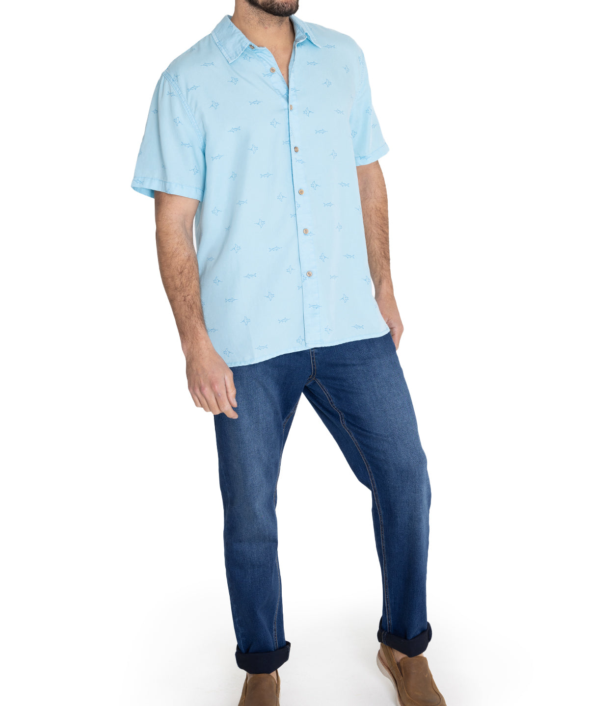 Camisa Tencel Hombre Tencelprint Azul Rockford