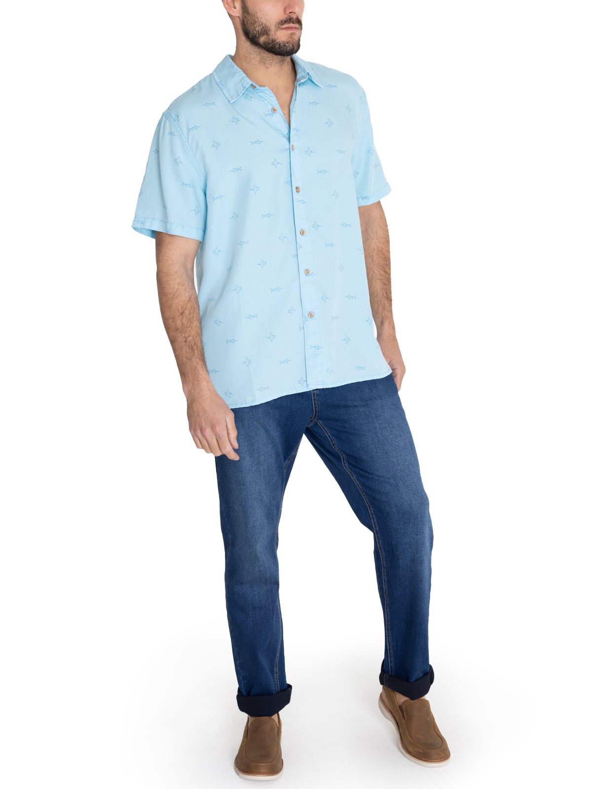 Camisa Tencel Hombre Tencelprint Azul Rockford