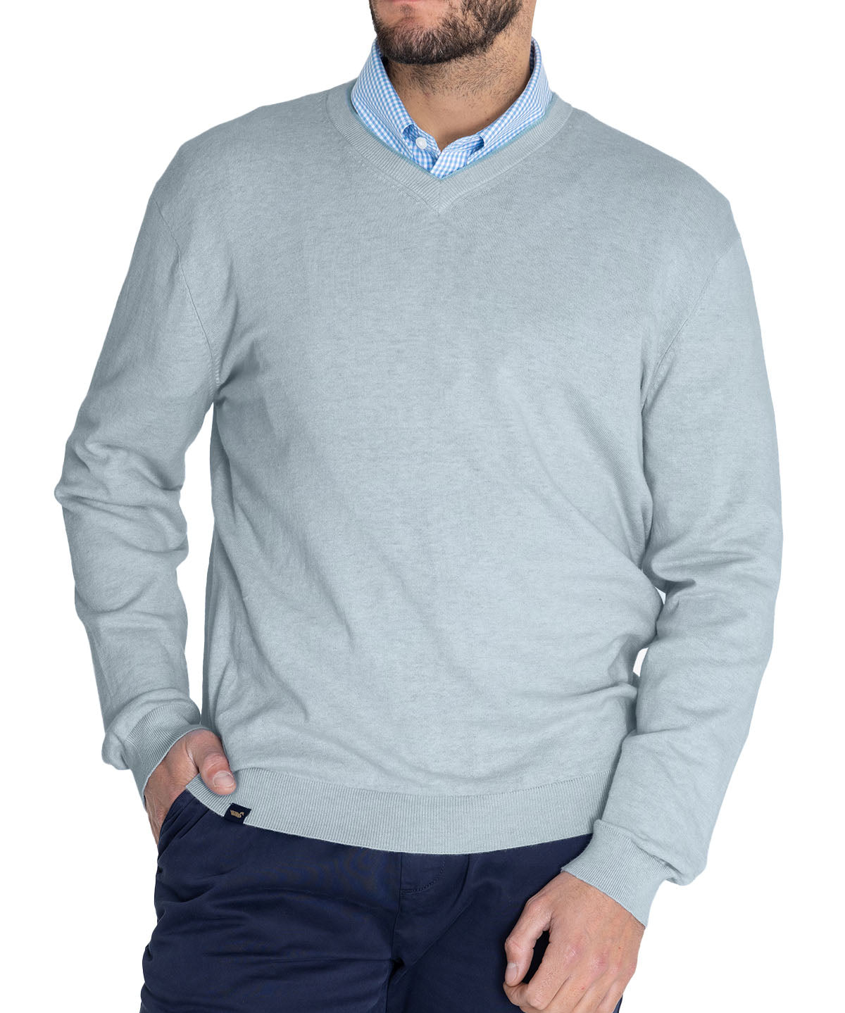 Sweater Algodón Orgánico Hombre Angri V Celeste Rockford