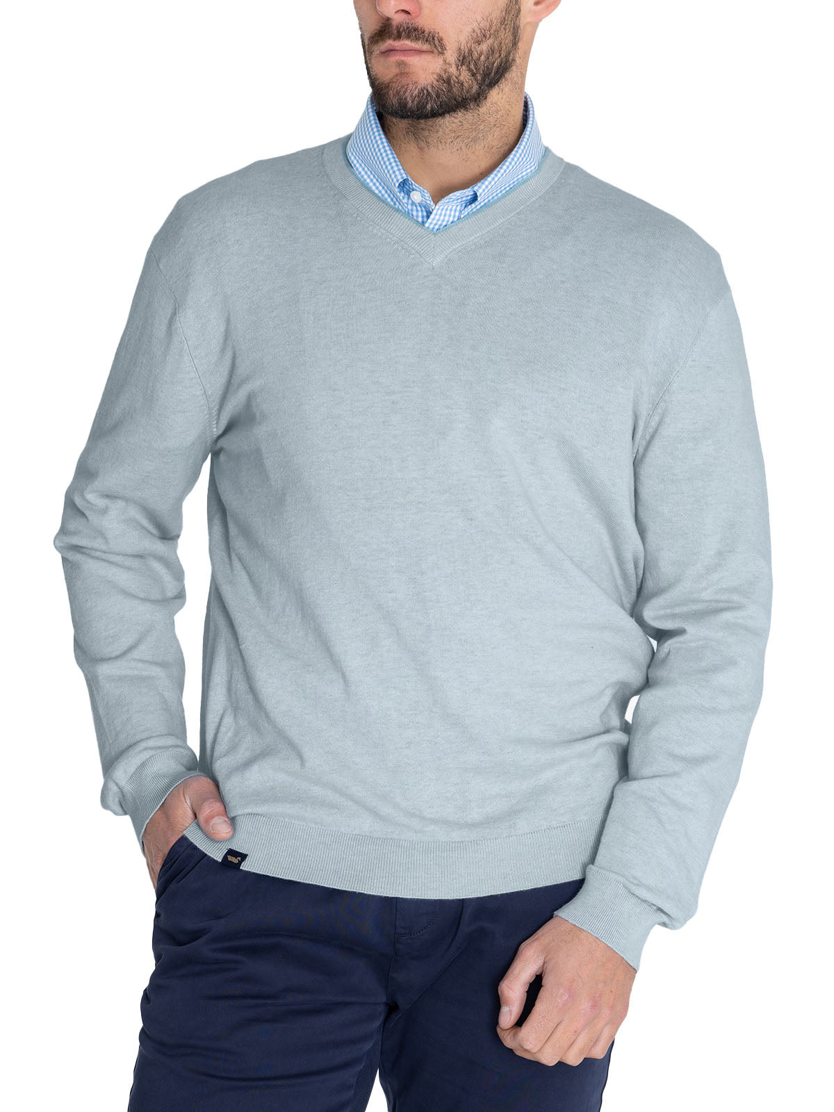 Sweater Algodón Orgánico Hombre Angri V Celeste Rockford